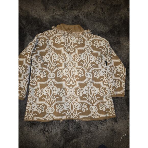 Akemi+Kin Anthropologie Italy Boho Knit Cardigan Women’s Mocha/White + Fringe M - Picture 2 of 5